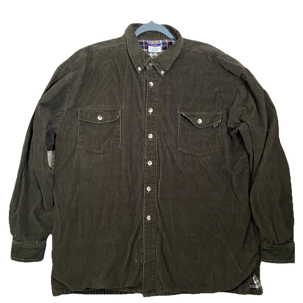 Totem Classics Corduroy Shirt Jacket Mens XXL Olive Plaid Lined Button Front